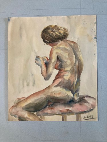 Dessin Femme Nue Nu Art Gouache Aquarelle Corps 1940 Fauve Fauvisme Papier