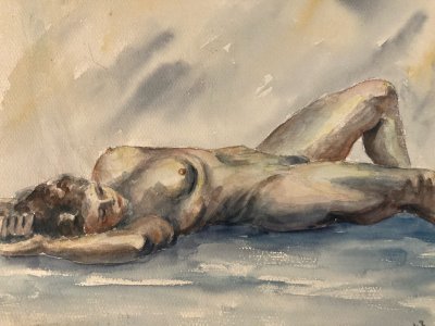 Drawing of a Naked Woman Nude Art Gouache Watercolor Body 1940 Fauvism Paper Fauvist