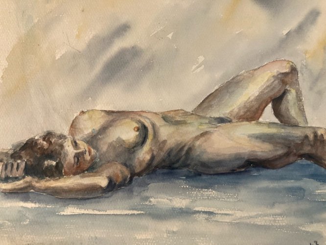 Dessin Femme Nue Nu Art Gouache Aquarelle Corps 1940 Fauvisme Papier Fauve