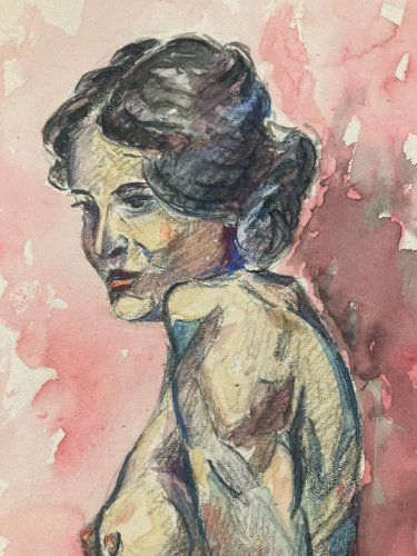 Dessin Femme Nue Nu Gouache Aquarelle Corps 1940 Fauve Fauvisme Papier Art