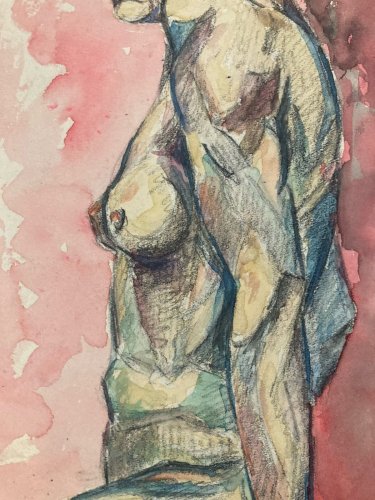 Dessin Femme Nue Nu Gouache Aquarelle Corps 1940 Fauve Fauvisme Papier Art