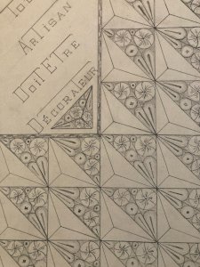 Flower Drawing 1950 Original Art Deco Motif Craftsman Pencil Old Paper