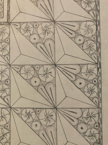 Dessin Fleur 1950 Original Art Deco Motif Artisan Crayon Papier Ancien