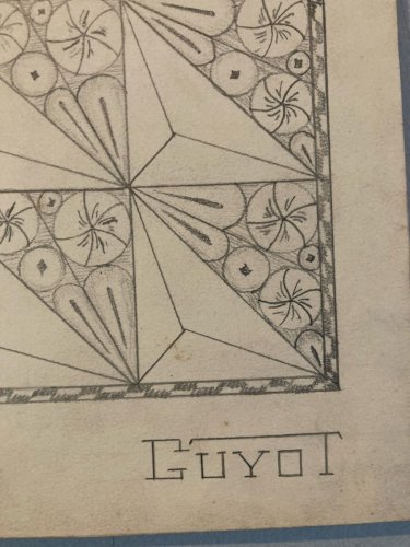 Dessin Fleur 1950 Original Art Deco Motif Artisan Crayon Papier Ancien