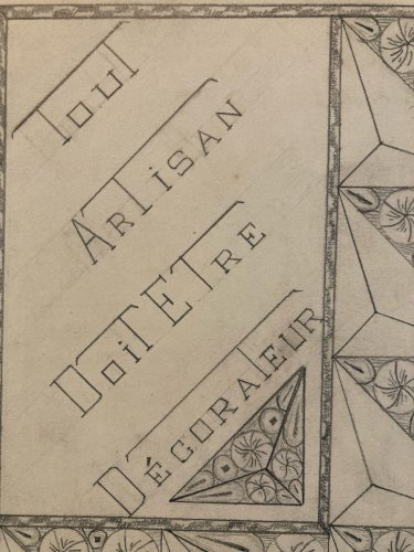 Dessin Fleur 1950 Original Art Deco Motif Artisan Crayon Papier Ancien