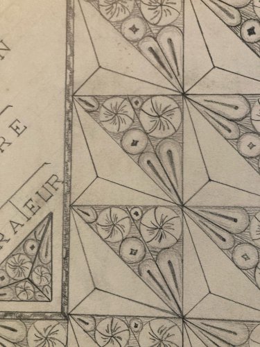 Dessin Fleur 1950 Original Art Deco Motif Artisan Crayon Papier Ancien