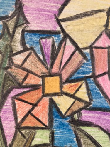 Dessin Fleur Ciseaux Crayon Couleur Plante Papier 1950 Ancien Art