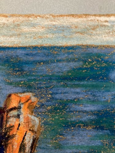 Dessin Fusain 1920 Mer Océan Bretagne ?Papier Art Deco Ancien  Epoque