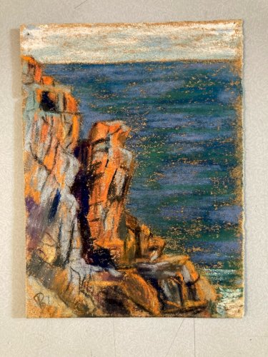 Dessin Fusain 1920 Mer Océan Bretagne ?Papier Art Deco Ancien  Epoque