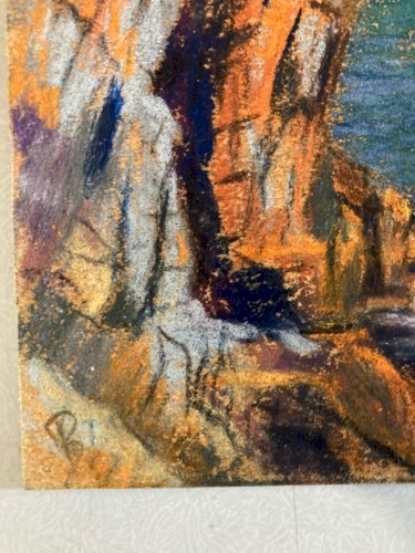 Dessin Fusain 1920 Mer Océan Bretagne ?Papier Art Deco Ancien  Epoque