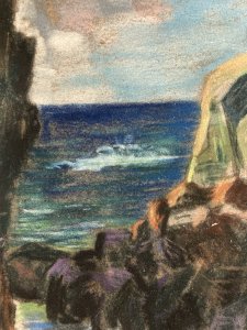 Charcoal Drawing 1920 Ocean Sea Brittany Art Deco Old Paper Era