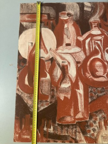 Dessin Fusain 1970 Nature Morte A Identifier Bouteille Pot Art Cuisine