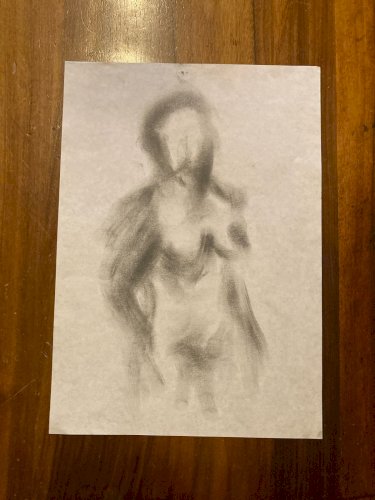 Dessin Fusain 1980 Corps Nue Erotique Femme Art A Identifier Nu XXe