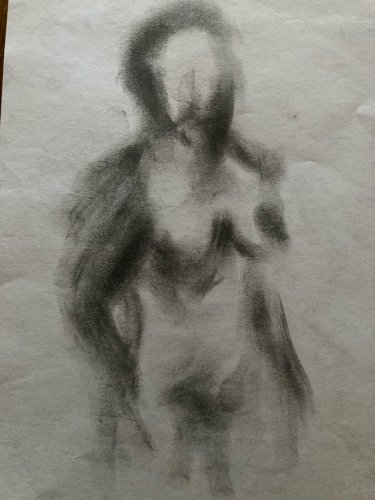 Dessin Fusain 1980 Corps Nue Erotique Femme Art A Identifier Nu XXe