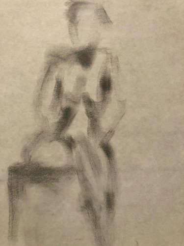 Dessin Fusain 1980 Corps Nue Erotique Femme Art A Identifier Nu