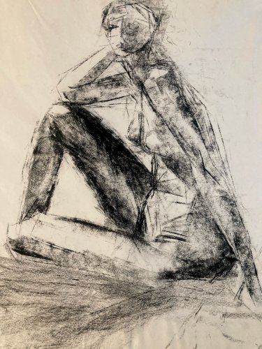Dessin Fusain Art 1970 Corps Nu Nue Erotique Femme A Identifier