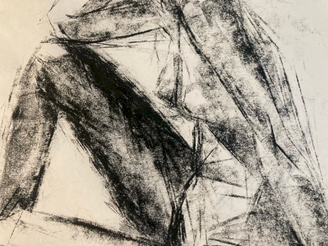 Dessin Fusain Art 1970 Corps Nu Nue Erotique Femme A Identifier