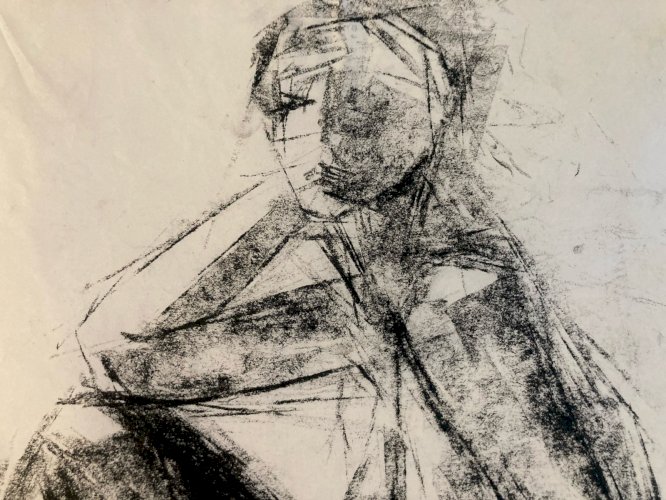 Dessin Fusain Art 1970 Corps Nu Nue Erotique Femme A Identifier