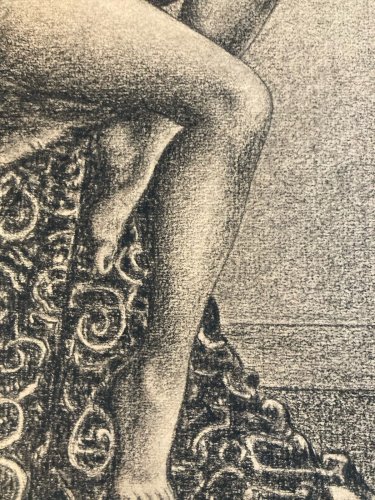 Dessin Fusain femme art 1950 Pin Up USA  étude Ancien ecole Américain