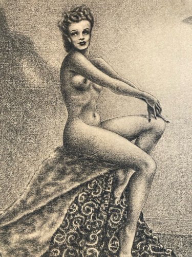 Dessin Fusain femme art 1950 Pin Up USA  étude Ancien ecole Américain