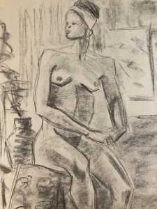 Dessin Fusain Femme Noire Nue Erotique Cubiste Post Cubisme Papier 1960