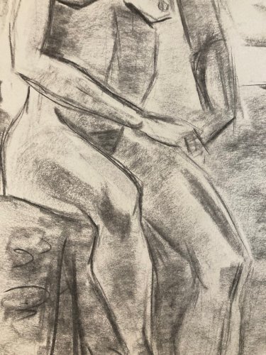 Dessin Fusain Femme Noire Nue Erotique Cubiste Post Cubisme Papier 1960