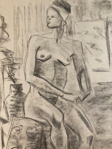 Dessin Fusain Femme Noire Nue Erotique Cubiste Post Cubisme Papier 1960
