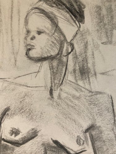 Dessin Fusain Femme Noire Nue Erotique Cubiste Post Cubisme Papier 1960