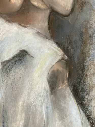 Dessin Fusain Femme Papier classique 1970 étude Art Atelier A Identifier