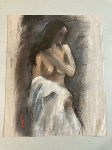 Dessin Fusain Femme Papier classique 1970 étude Art Atelier A Identifier
