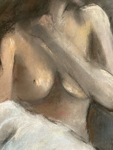 Dessin Fusain Femme Papier classique 1970 étude Art Atelier A Identifier
