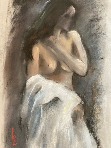 Dessin Fusain Femme Papier classique 1970 étude Art Atelier A Identifier