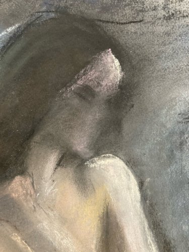 Dessin Fusain Femme Papier classique 1970 étude Art Atelier A Identifier