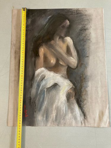 Dessin Fusain Femme Papier classique 1970 étude Art Atelier A Identifier