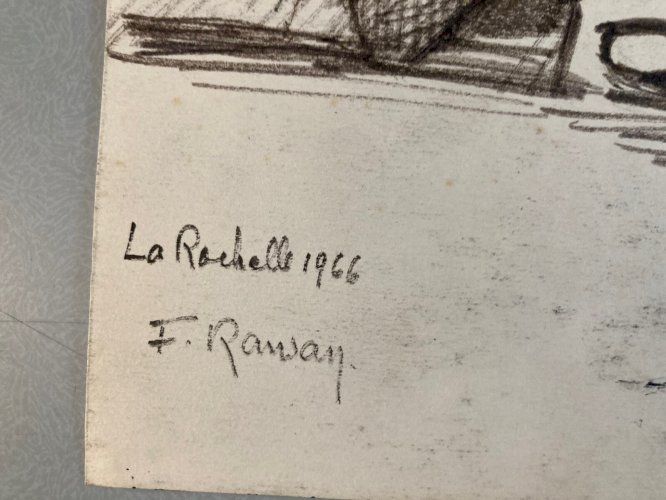 Dessin Fusain La Rochelle Cubiste Post Cubisme Papier 1960 Art Pêche Bateau