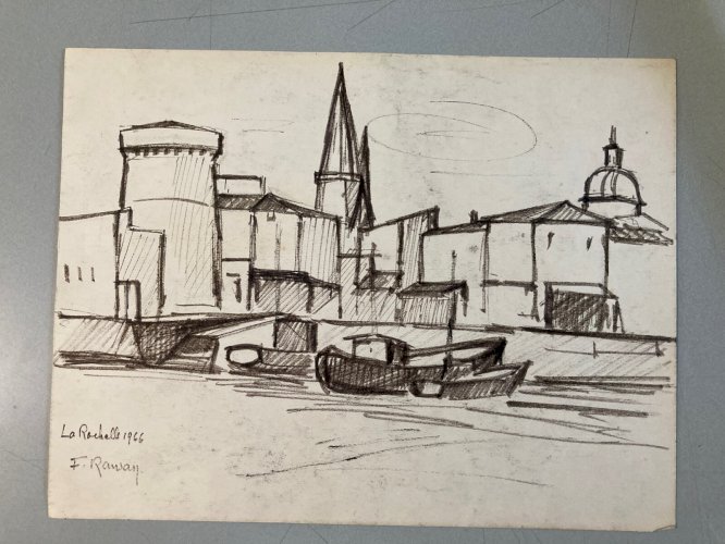 Dessin Fusain La Rochelle Cubiste Post Cubisme Papier 1960 Art Pêche Bateau