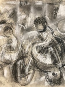 Dessin Fusain Moto Course Futurisme Futuriste Papier a identifier 1960 Art
