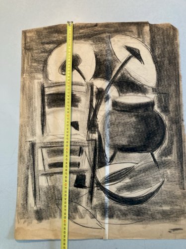 Dessin Fusain Nature Morte Constructivisme 1950 Cubisme Art Cubiste XXe Fleur
