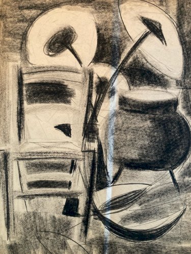 Dessin Fusain Nature Morte Constructivisme 1950 Cubisme Art Cubiste XXe Fleur