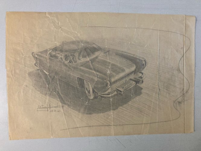 Dessin Fusain Papier Design Voiture Collection Art 1950 Automobile