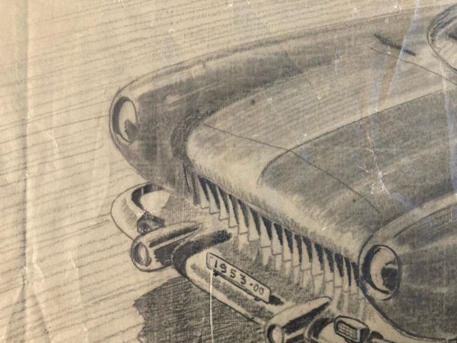 Dessin Fusain Papier Design Voiture Collection Art 1950 Automobile