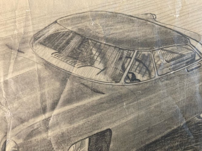 Dessin Fusain Papier Design Voiture Collection Art 1950 Automobile