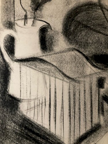 Dessin Fusain Papier Nature Morte Constructivisme 1950 Cubisme Cubiste Ancien