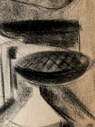 Dessin Fusain Papier Nature Morte Constructivisme 1950 Cubisme Cubiste Ancien