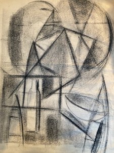 Drawing Charcoal Paper Still Life Constructivism 1950 Cubism Russian School Art