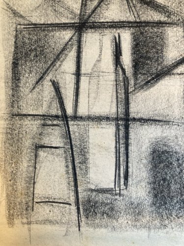 Dessin  Fusain Papier Nature Morte Constructivisme 1950 Cubisme Ecole Russe Art