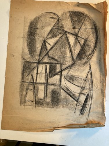 Dessin  Fusain Papier Nature Morte Constructivisme 1950 Cubisme Ecole Russe Art
