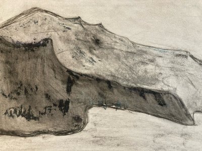 Dessin Fusain Papier Paysage Abstrait 1980 Abstraction Art Craie Grasse