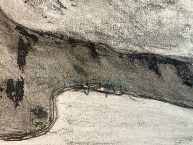 Dessin Fusain Papier Paysage Abstrait 1980 Abstraction Art Craie Grasse