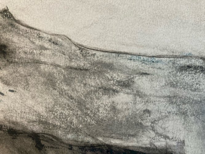 Dessin Fusain Papier Paysage Abstrait 1980 Abstraction Art Craie Grasse
